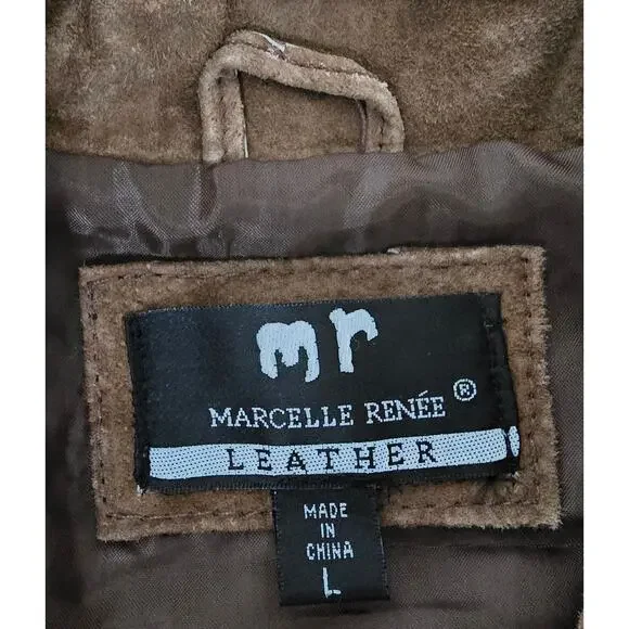 Vintage Marcelle Renee Genuine Leather Jacket Brown Belted Lined Coat Women's L - Picture 5 of 9
